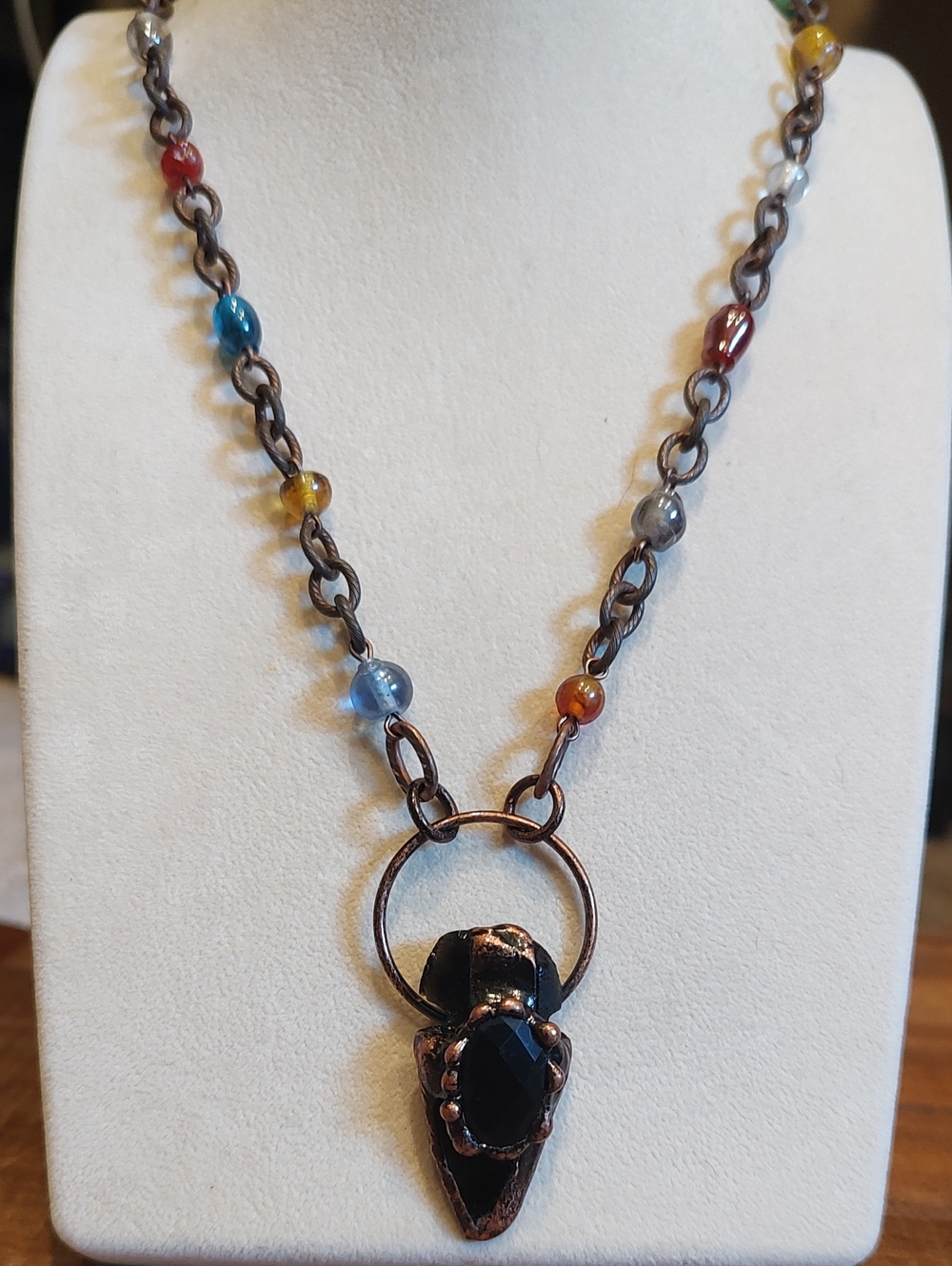 Electroformed Copper Black Onyx Faceted Rough Arrow & Beaded Copper Necklace